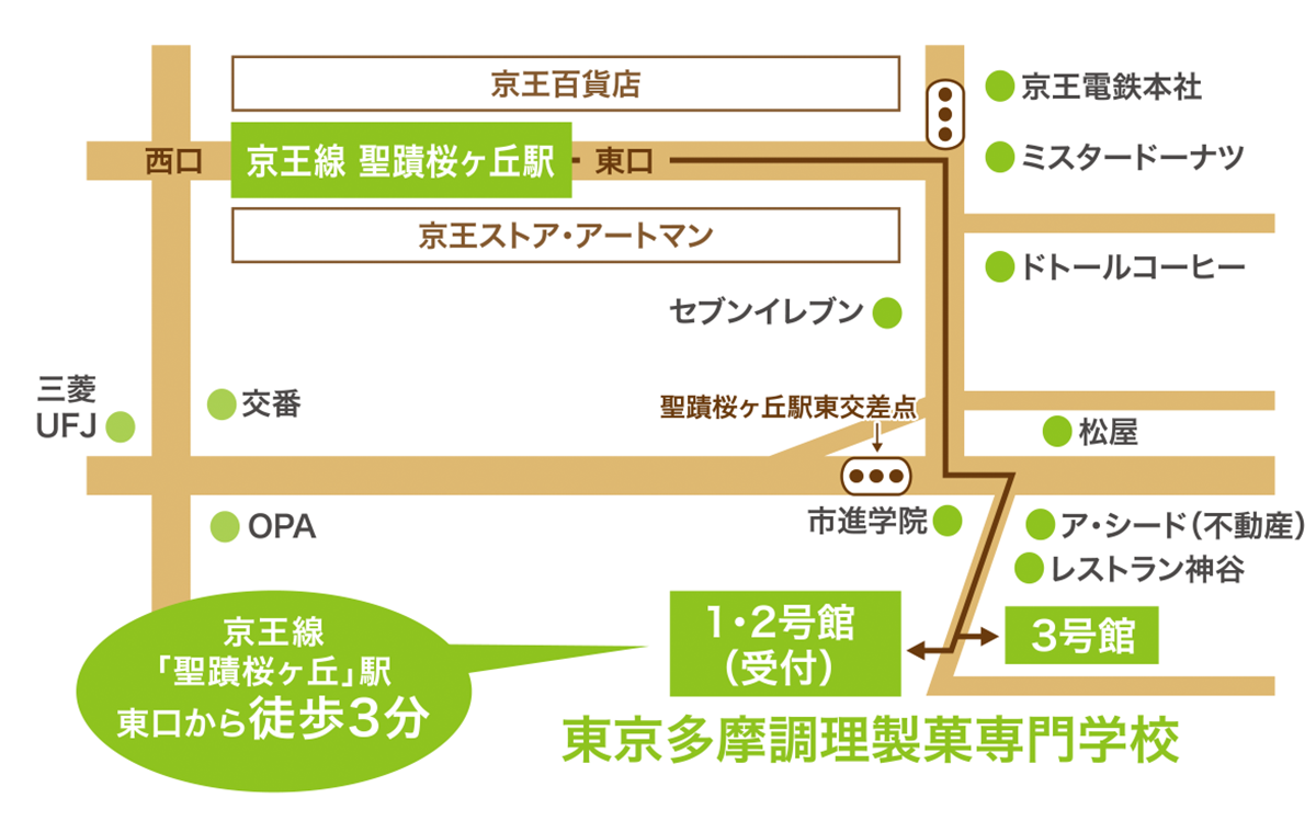 アクセス 東京多摩調理製菓専門学校 12種の資格取得と充実の就職先